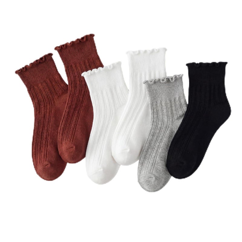 wernies Ruffle Socks Womens 6 Pairsï¼ŒCute Ankle Lettuce Edge Frilly Athletic Crew Socks 5-8.5 Black White Gray Khaki - Image 1
