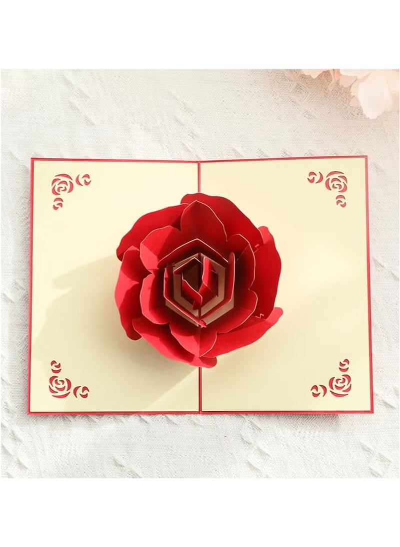 بطاقة عيد ميلاد سعيد ثلاثية الأبعاد، بطاقة تهنئة وردة حمراء مع مظروف، عيد الأم، الأم، الذكرى السنوية، الزوجة، الزوج، عيد ميلاد سعيد - Image 3
