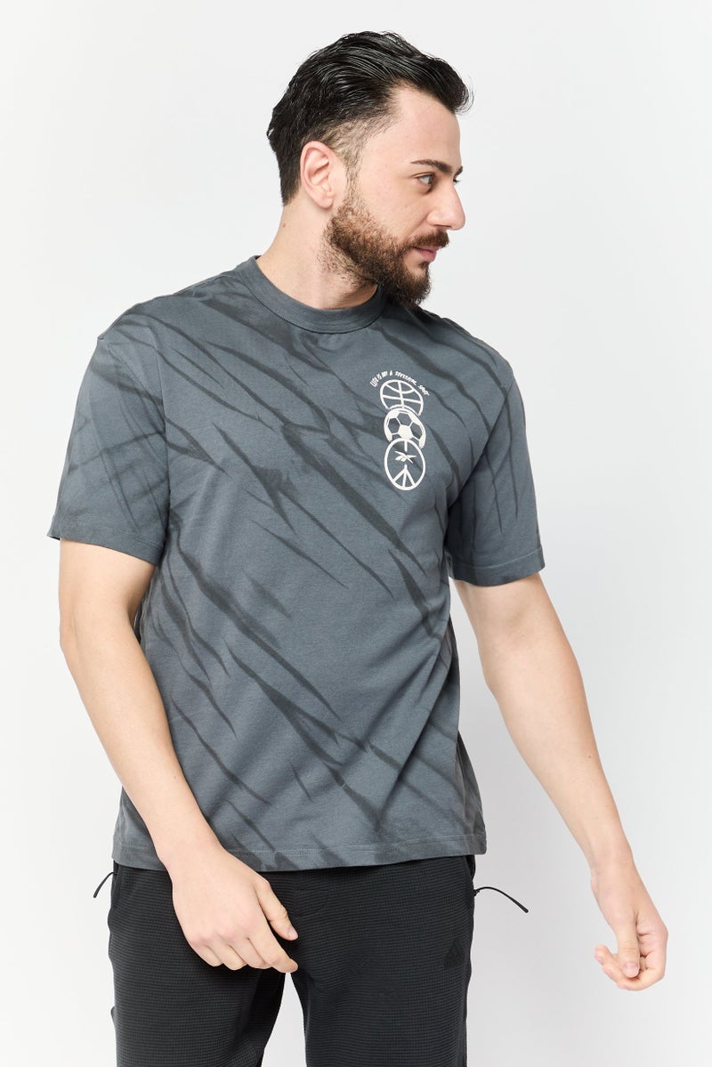 Reebok Men Sportswear Fit Short Sleeves Running T-Shirt, Charcoal  - Image 1