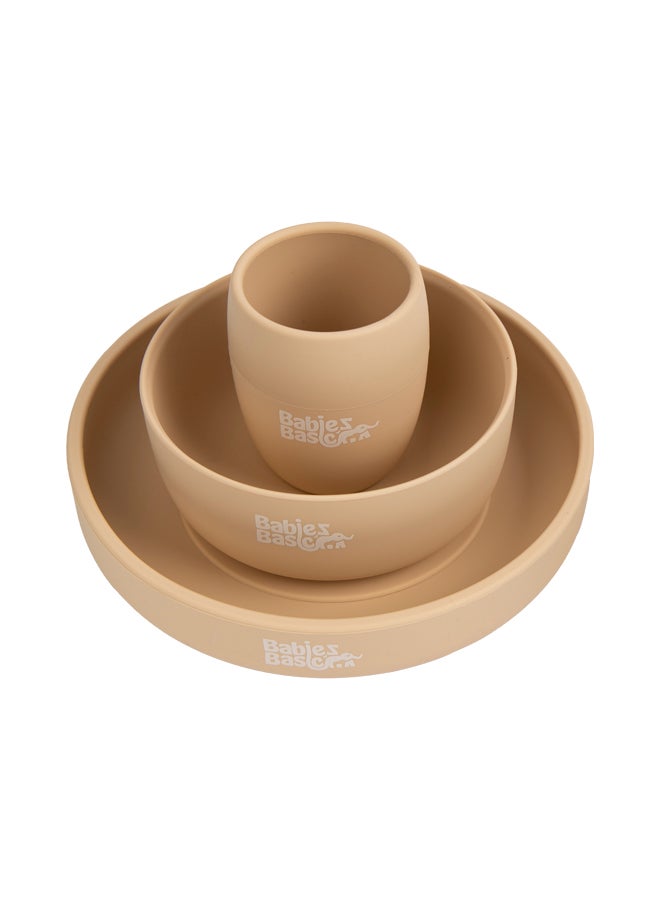 Babies Basic Silicone Plate, Bowl & Cup- Beige - Image 5