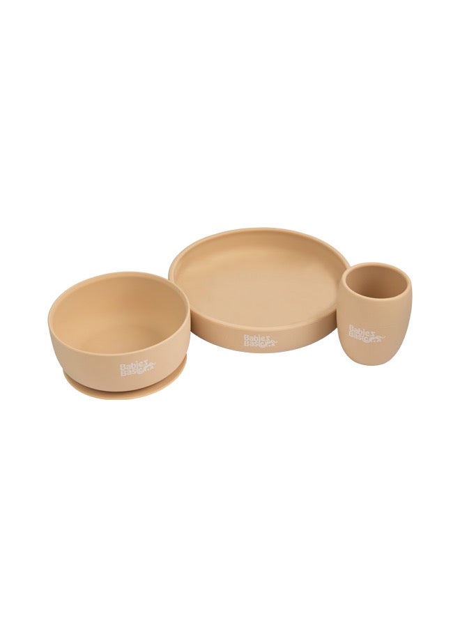 Babies Basic Silicone Plate, Bowl & Cup- Beige - Image 1