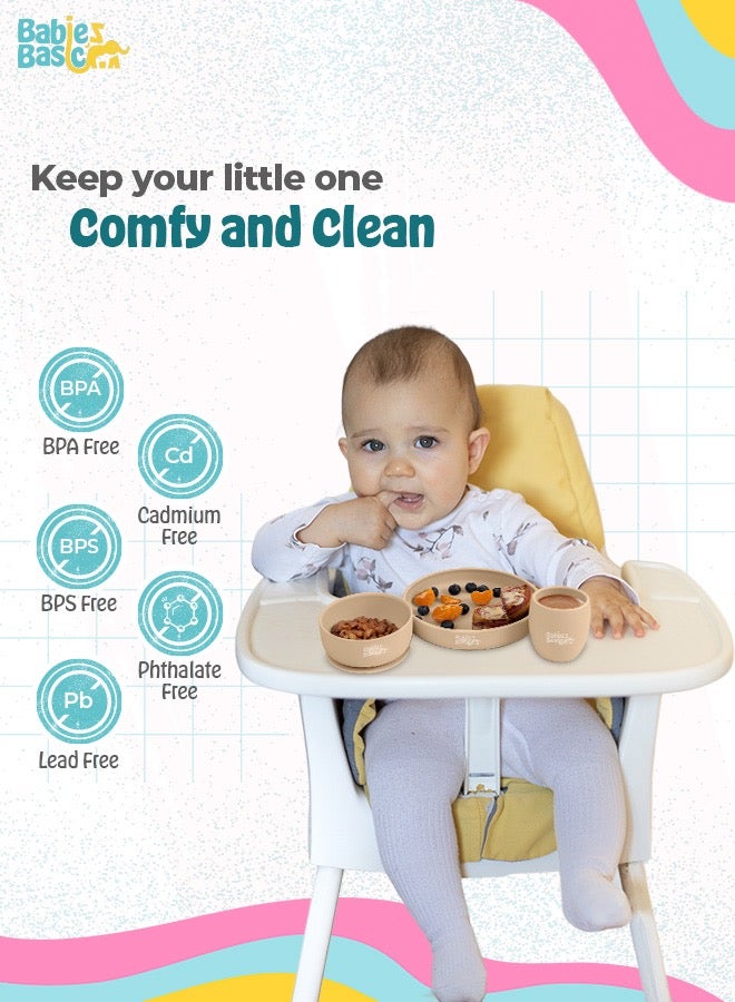 Babies Basic Silicone Plate, Bowl & Cup- Beige - Image 3