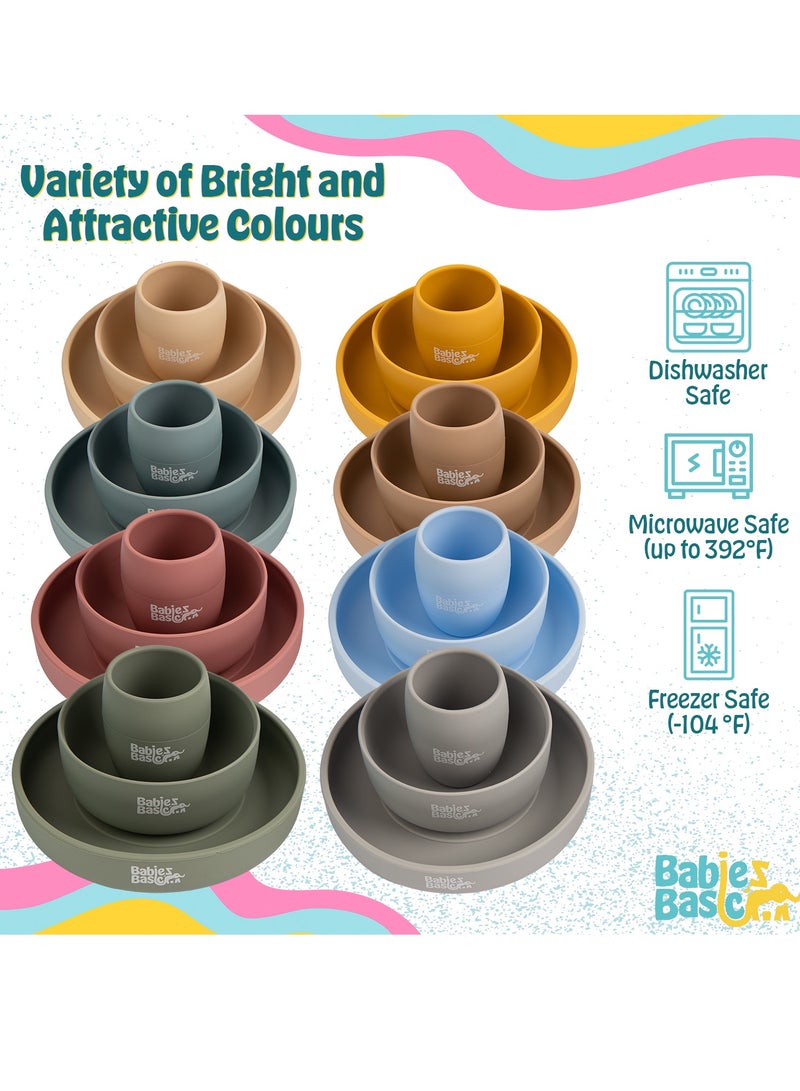 Babies Basic Silicone Plate, Bowl & Cup- Beige - Image 4