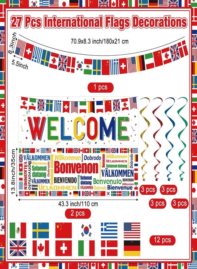 Panelee 27 Pcs International Flags Decorations World Flags Welcome Banners Country Flags Ceiling Hanging Swirls for International Sports Events Club School Classroom Birthday Party Celebration Decor - Image 2