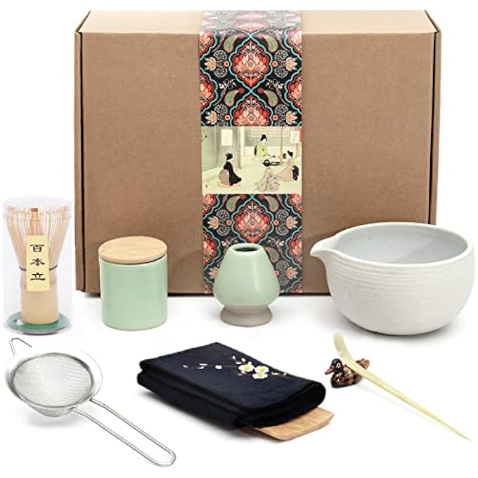 Artcome Japanese Matcha Tea Set Bowl With Pouring Spout Whisk Tea Scoop Ceramic Whisk Holder Matcha Powder Caddy Handmade Matcha Ceremony Kit For Japanese Tea Ceremony 9Pcs - Image 2