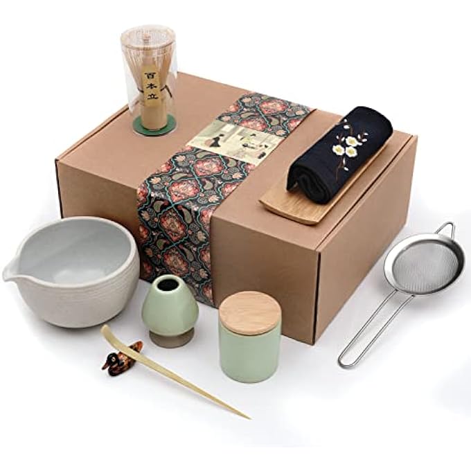 Artcome Japanese Matcha Tea Set Bowl With Pouring Spout Whisk Tea Scoop Ceramic Whisk Holder Matcha Powder Caddy Handmade Matcha Ceremony Kit For Japanese Tea Ceremony 9Pcs - Image 3