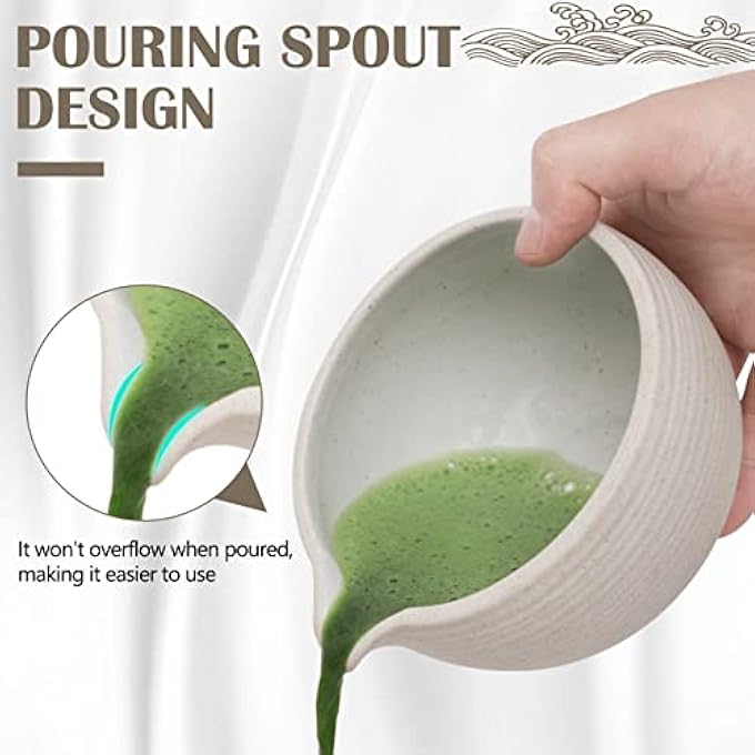 Artcome Japanese Matcha Tea Set Bowl With Pouring Spout Whisk Tea Scoop Ceramic Whisk Holder Matcha Powder Caddy Handmade Matcha Ceremony Kit For Japanese Tea Ceremony 9Pcs - Image 5