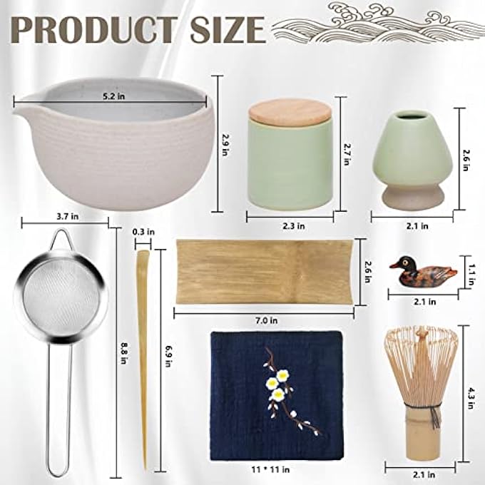 Artcome Japanese Matcha Tea Set Bowl With Pouring Spout Whisk Tea Scoop Ceramic Whisk Holder Matcha Powder Caddy Handmade Matcha Ceremony Kit For Japanese Tea Ceremony 9Pcs - Image 4