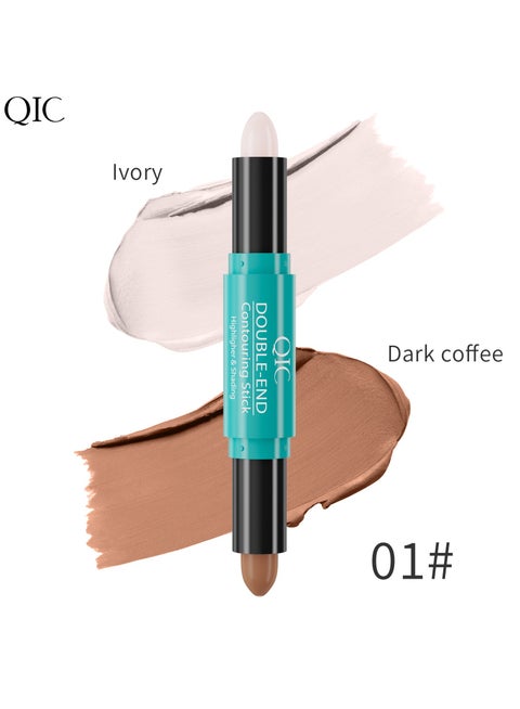 2-in-1 Highlighter Contour Stick,Cool Toned Contour Stick,Makeup Highlighter Stick,Long Lasting Waterproof Bronzer Contour Pencil,Travel Cream Face Shaping Stick,01
