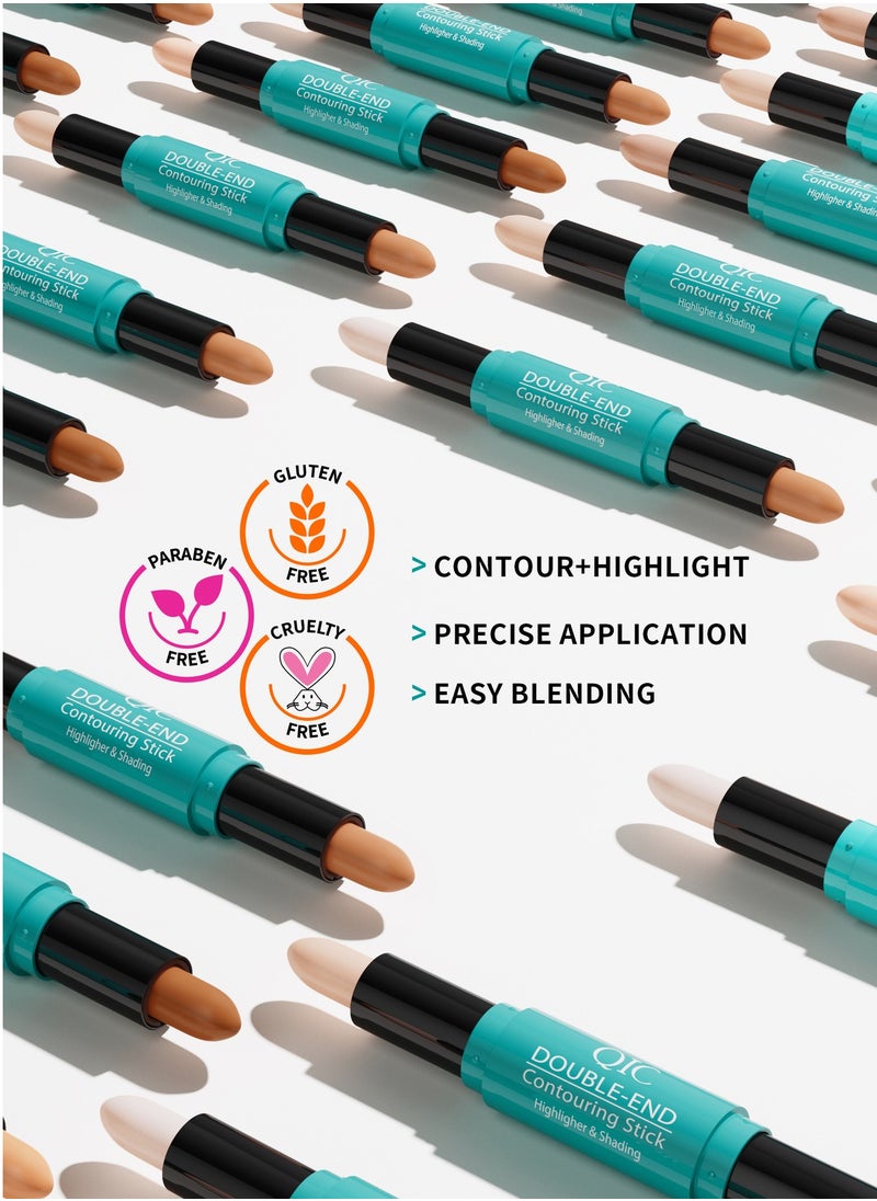 QIC - 2-in-1 Highlighter Contour Stick,Cool Toned Contour Stick,Makeup Highlighter Stick,Long Lasting Waterproof Bronzer Contour Pencil,Travel Cream Face Shaping Stick,01 - Image 1