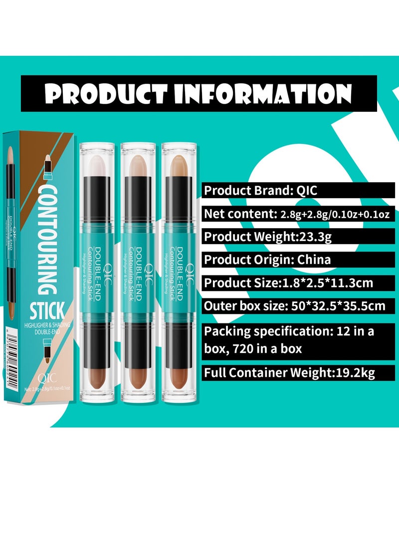 QIC - 2-in-1 Highlighter Contour Stick,Cool Toned Contour Stick,Makeup Highlighter Stick,Long Lasting Waterproof Bronzer Contour Pencil,Travel Cream Face Shaping Stick,01 - Image 1