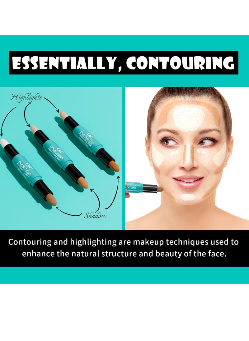 QIC - 2-in-1 Highlighter Contour Stick,Cool Toned Contour Stick,Makeup Highlighter Stick,Long Lasting Waterproof Bronzer Contour Pencil,Travel Cream Face Shaping Stick,01 - Image 1