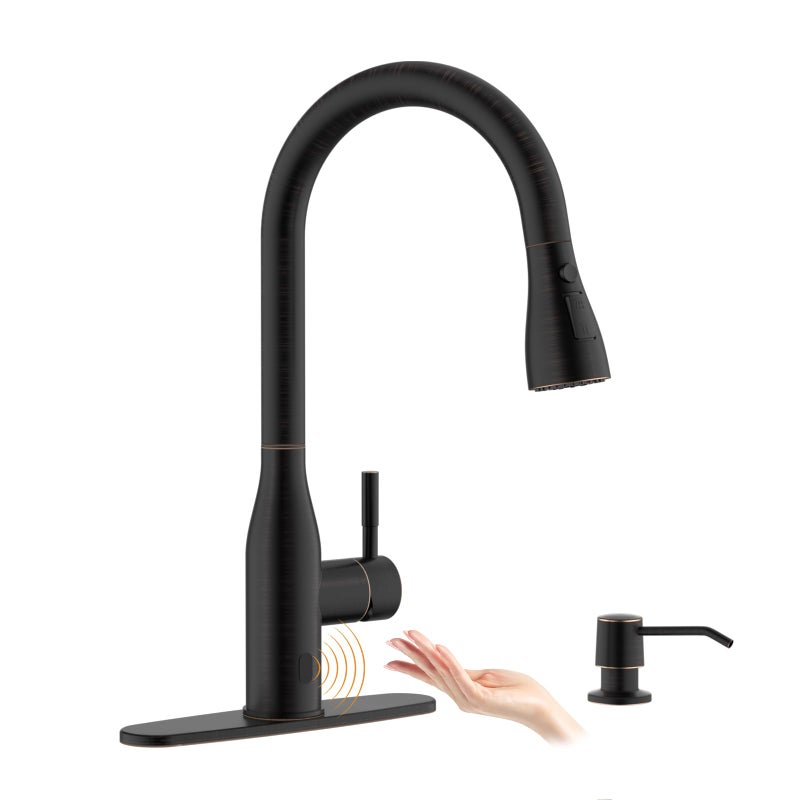 APPASO Bronze Touchless Kitchen Sink Faucet with PullDown Sprayer and Soap Dispenser Oil Rubbed Bronze Kitchen Faucet Touchless Single Handle High Arc Stainless Steel Faucets for 24 Hole Sink - Image 2