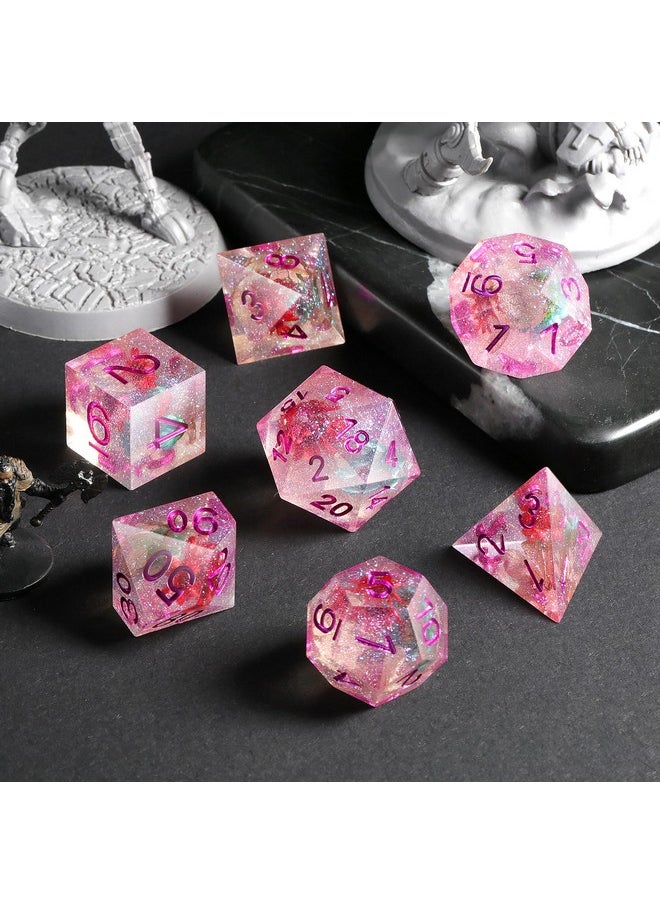 DNDND Dnd Dice, Dndnd Handmade Flowers Sharp Edge D&D Die Set With Gift Case For D&D Dungeons And Dragon Tabletop Games (Matt Purple)  - Image 4