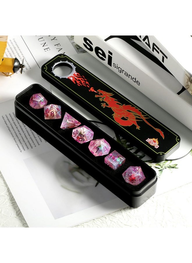 DNDND Dnd Dice, Dndnd Handmade Flowers Sharp Edge D&D Die Set With Gift Case For D&D Dungeons And Dragon Tabletop Games (Matt Purple)  - Image 2