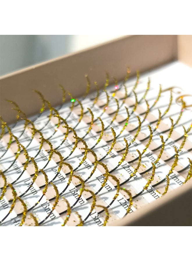 FQNing Glitter Lashes Extensions Golden Colored Spike Eyelash Extension Individual Colorful Lash Tray 11mm16mm Mixed 020 D Golden - Image 2