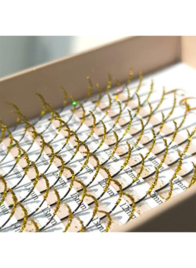 FQNing Glitter Lashes Extensions Golden Colored Spike Eyelash Extension Individual Colorful Lash Tray 11mm16mm Mixed 020 D Golden - Image 1