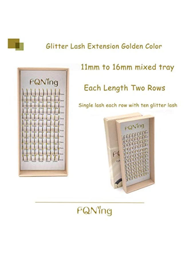 FQNing Glitter Lashes Extensions Golden Colored Spike Eyelash Extension Individual Colorful Lash Tray 11mm16mm Mixed 020 D Golden - Image 3