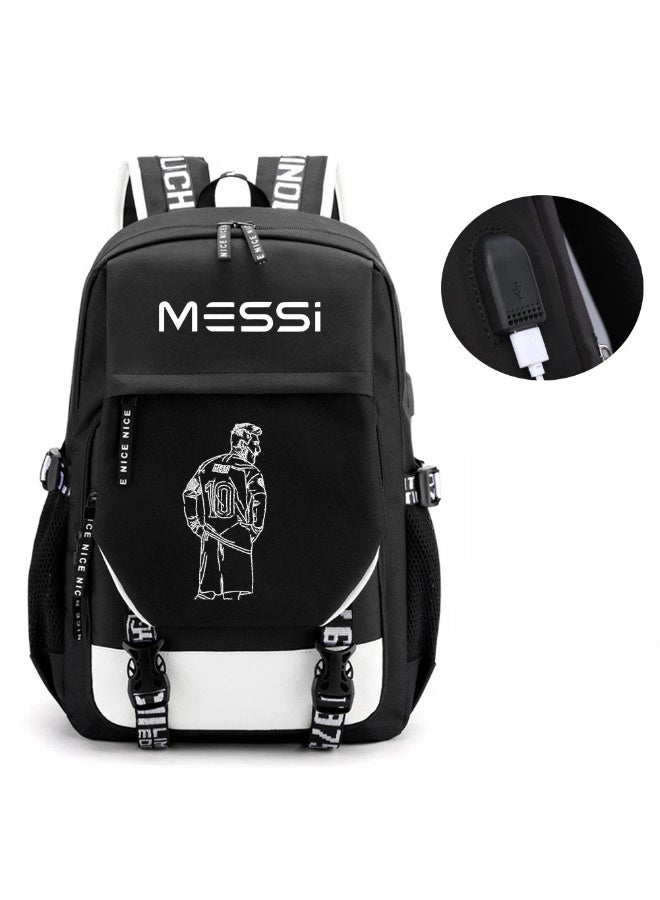 ميسي حقيبة ظهر مطبوعة ميسي مع منفذ شحن USB خارجي حقيبة مدرسية كبيرة السعة لعشاق كرة القدم والطلاب - Image 1