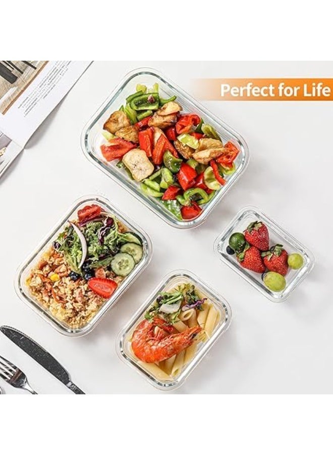 4-Piece Glass Food Storage Containers Set – Airtight & Leak-Proof Lids, Microwave/Oven/Freezer Safe, BPA-Free, Stackable Meal Prep Containers - Image 4