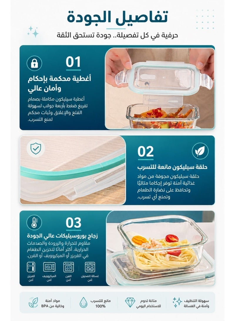 4-Piece Glass Food Storage Containers Set – Airtight & Leak-Proof Lids, Microwave/Oven/Freezer Safe, BPA-Free, Stackable Meal Prep Containers - Image 3