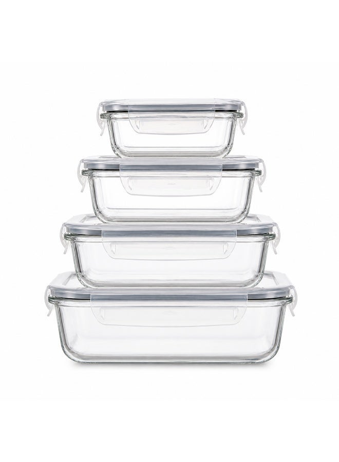 4-Piece Glass Food Storage Containers Set – Airtight & Leak-Proof Lids, Microwave/Oven/Freezer Safe, BPA-Free, Stackable Meal Prep Containers - Image 1