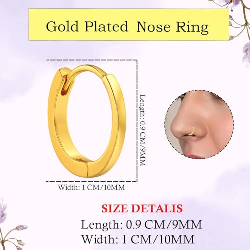 VAMA FASHIONS 18K Gold Plated Plain Round Piercing Septum Nose Ring Anti Tarnish with Clip On Lightweight Comfortable Trendy Jewelry for Women & Girls - Image 3