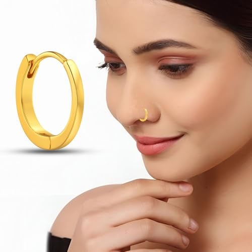 VAMA FASHIONS 18K Gold Plated Plain Round Piercing Septum Nose Ring Anti Tarnish with Clip On Lightweight Comfortable Trendy Jewelry for Women & Girls - Image 2
