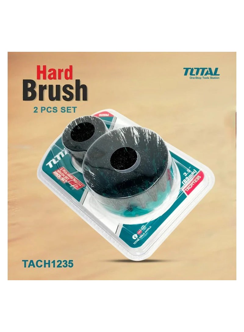 TOTAL Electric Drill Scrubber Brush 2 Pcs Set Stiff Bristle For Cleaning Carpet Metal Tire Bricks 2 3.5- TACH1235 - Image 1