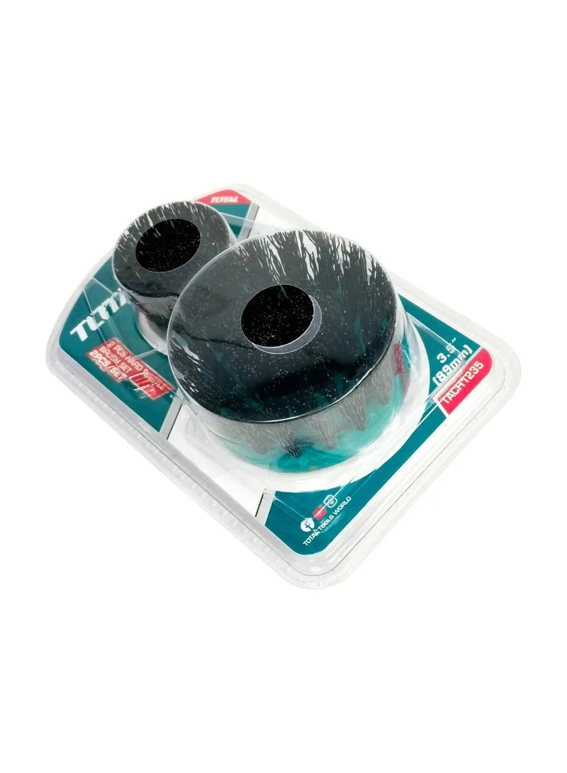 TOTAL Electric Drill Scrubber Brush 2 Pcs Set Stiff Bristle For Cleaning Carpet Metal Tire Bricks 2 3.5- TACH1235 - Image 2