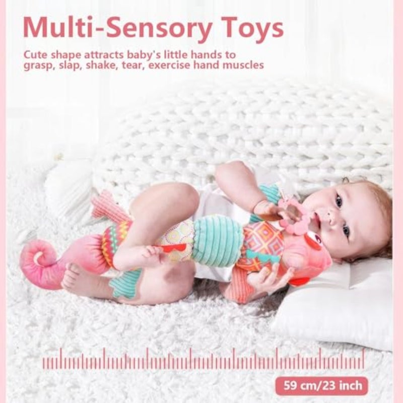 Infant Baby Musical Stuffed Animal Activity Soft Toys 0 to 12 Months, Musical Stuffed Animal Toys for 0-3-6-12 Months, Soft Sensory Toys with Crinkle and Rattles, Tummy Time Toys for Newborn Boys Girls - Image 5