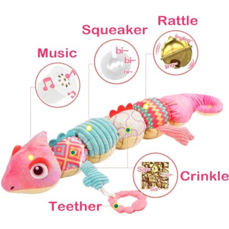 Infant Baby Musical Stuffed Animal Activity Soft Toys 0 to 12 Months, Musical Stuffed Animal Toys for 0-3-6-12 Months, Soft Sensory Toys with Crinkle and Rattles, Tummy Time Toys for Newborn Boys Girls - Image 3