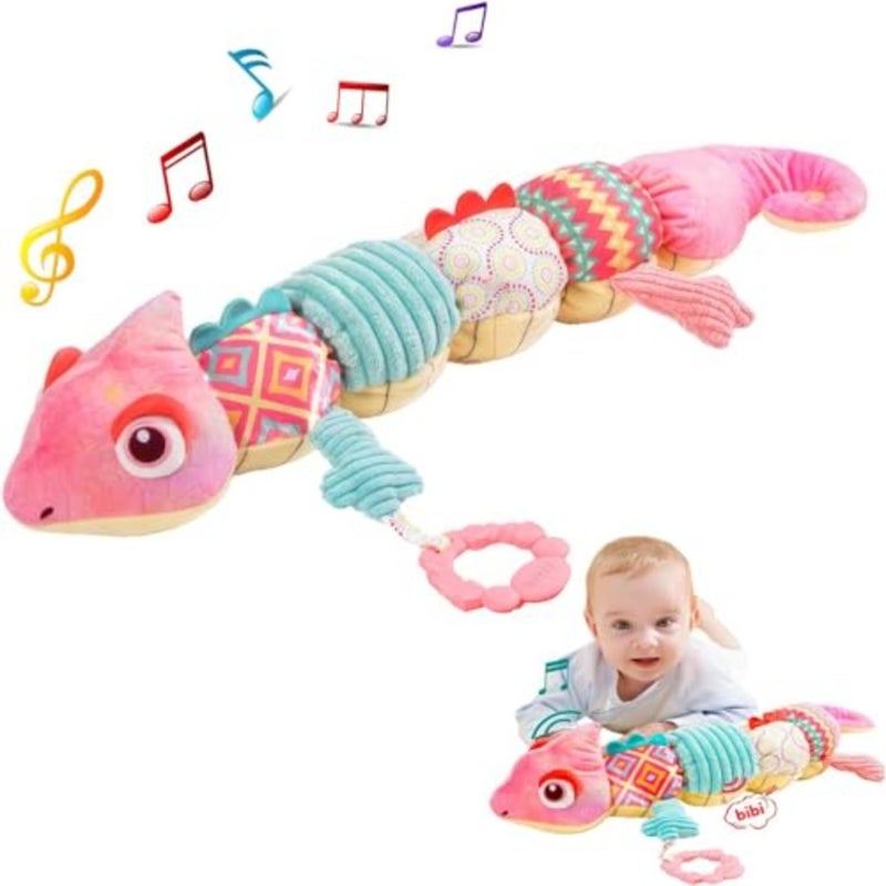 Infant Baby Musical Stuffed Animal Activity Soft Toys 0 to 12 Months, Musical Stuffed Animal Toys for 0-3-6-12 Months, Soft Sensory Toys with Crinkle and Rattles, Tummy Time Toys for Newborn Boys Girls - Image 1