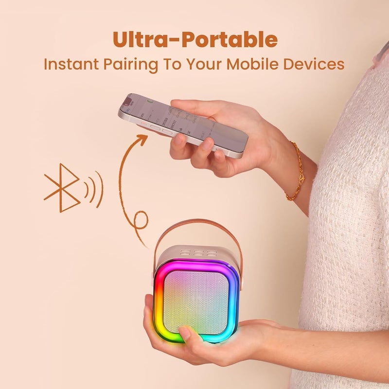 Iroo Mini Karaoke Machine For Kids  2025 Top Toys Birthday Gifts Ideas For Girls Ages 4  5  6  7  8  9  10  12+ Years Old  Portable Bluetooth Speaker With 2 Wireless Mics For Party Toddlers(Off-White) - Image 4