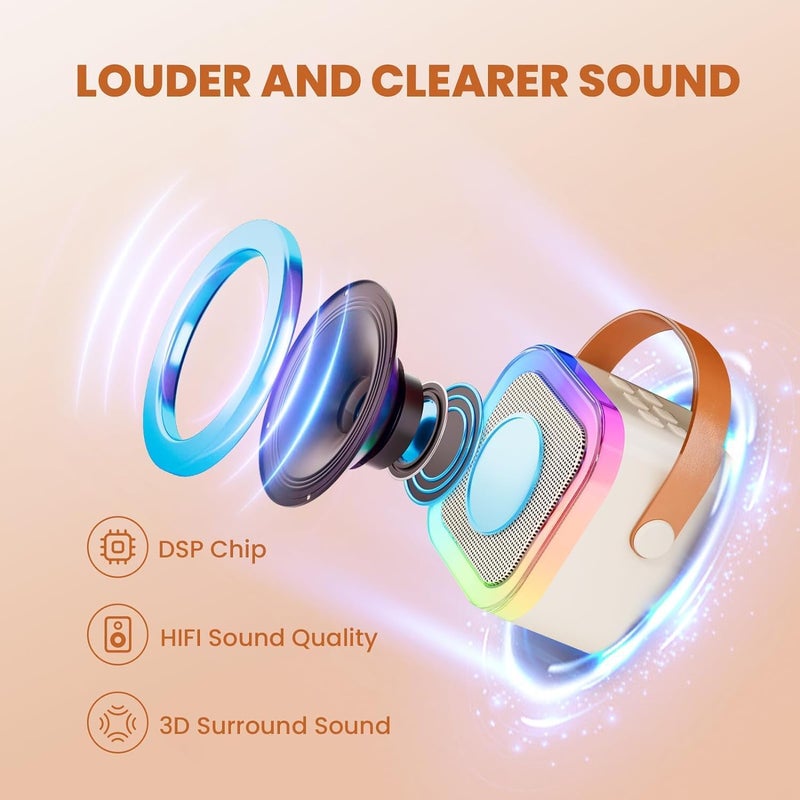 Iroo Mini Karaoke Machine For Kids  2025 Top Toys Birthday Gifts Ideas For Girls Ages 4  5  6  7  8  9  10  12+ Years Old  Portable Bluetooth Speaker With 2 Wireless Mics For Party Toddlers(Off-White) - Image 3