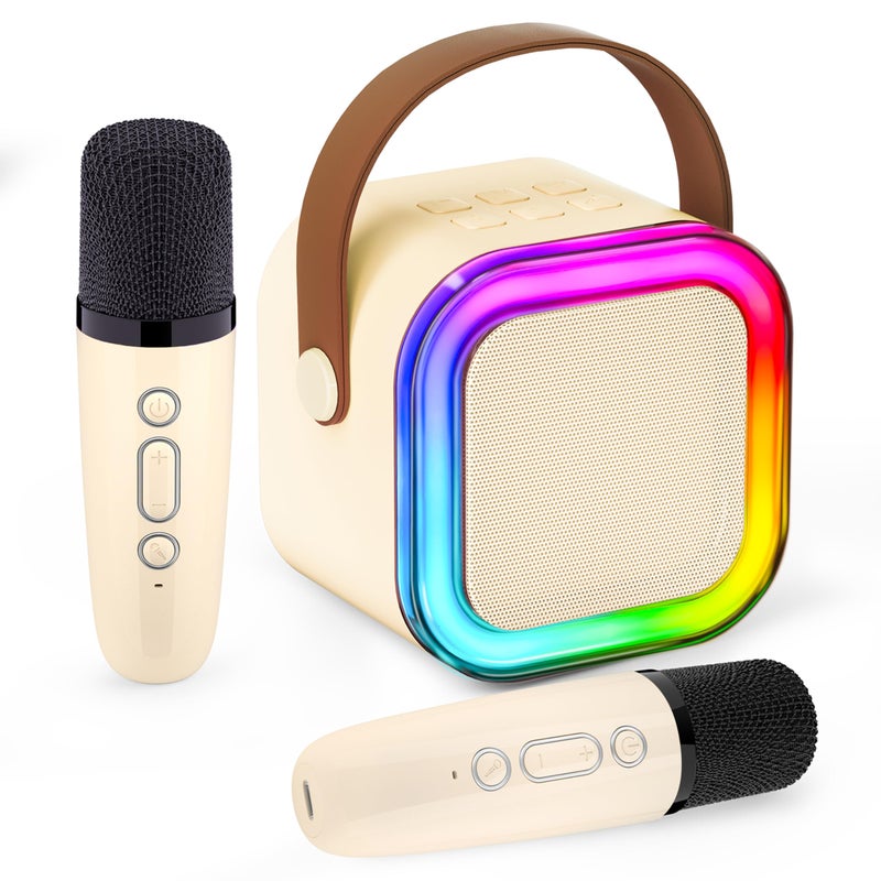 Iroo Mini Karaoke Machine For Kids  2025 Top Toys Birthday Gifts Ideas For Girls Ages 4  5  6  7  8  9  10  12+ Years Old  Portable Bluetooth Speaker With 2 Wireless Mics For Party Toddlers(Off-White) - Image 1