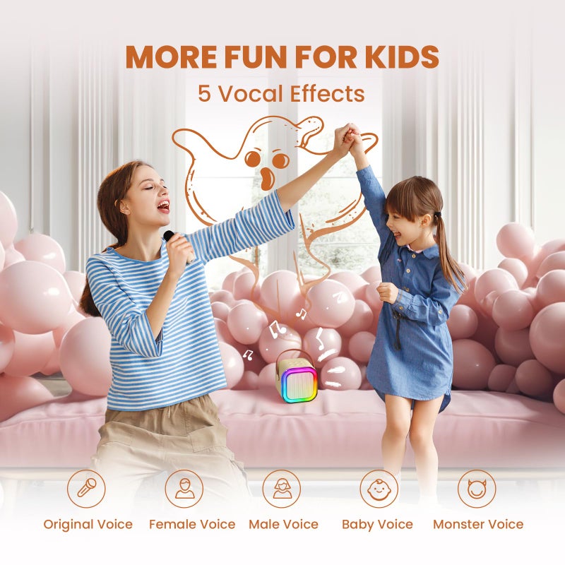 Iroo Mini Karaoke Machine For Kids  2025 Top Toys Birthday Gifts Ideas For Girls Ages 4  5  6  7  8  9  10  12+ Years Old  Portable Bluetooth Speaker With 2 Wireless Mics For Party Toddlers(Off-White) - Image 5