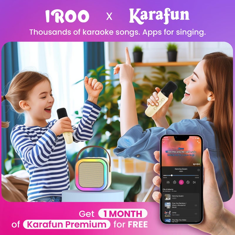 Iroo Mini Karaoke Machine For Kids  2025 Top Toys Birthday Gifts Ideas For Girls Ages 4  5  6  7  8  9  10  12+ Years Old  Portable Bluetooth Speaker With 2 Wireless Mics For Party Toddlers(Off-White) - Image 2