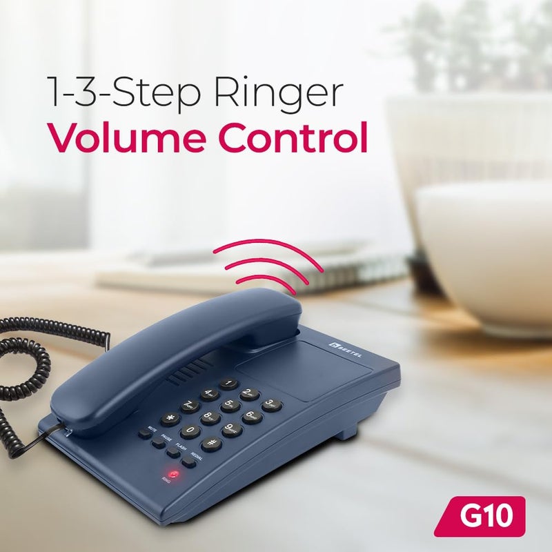 Beetel هاتف أرضي سلكي G10 جديد، مؤشر LED للجرس، قابل للتثبيت على المكتب أو الحائط، تحكم في حجم الجرس بثلاث خطوات، نغمة/نبض/فلاش/توقف/إعادة الاتصال، معتمد من TEC (G10 أزرق) - Image 4