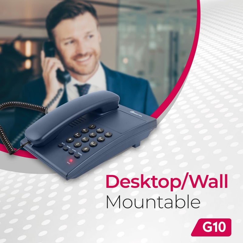 Beetel هاتف أرضي سلكي G10 جديد، مؤشر LED للجرس، قابل للتثبيت على المكتب أو الحائط، تحكم في حجم الجرس بثلاث خطوات، نغمة/نبض/فلاش/توقف/إعادة الاتصال، معتمد من TEC (G10 أزرق) - Image 3