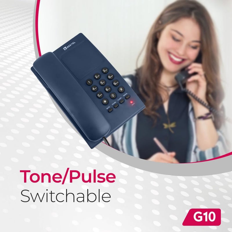 Beetel هاتف أرضي سلكي G10 جديد، مؤشر LED للجرس، قابل للتثبيت على المكتب أو الحائط، تحكم في حجم الجرس بثلاث خطوات، نغمة/نبض/فلاش/توقف/إعادة الاتصال، معتمد من TEC (G10 أزرق) - Image 5
