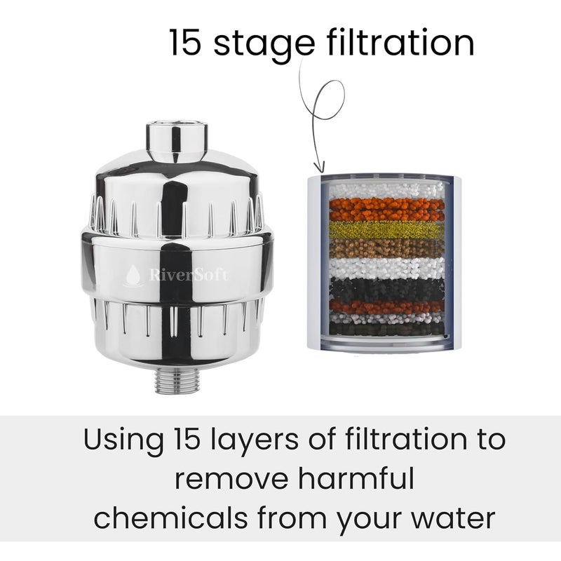 RIVERSOFT SF15 PRO shower and tap filter for hard water with 15 stage Water Softener for Bathroom Hard Water Filter Chrome Pack of 1 - Image 3