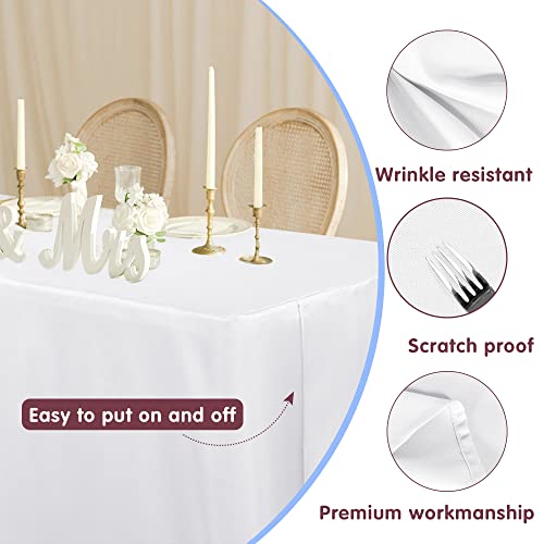 HolidayIdeas Fitted White Tableclothes - 72 x 30 Inch - 2 Pack Rectangle Table Covers for 6 Foot Tables, Polyester Fabric Tablecloths for Christmas, Parties, Wedding, Trade Show - Image 4
