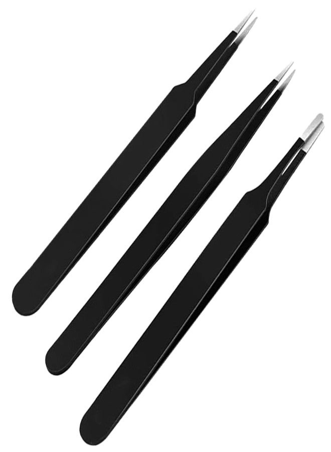 ملاقط ماديا لإزالة الشعر النامي تحت الجلد، ملاقط طبية جراحية ذات رؤوس مدببة حادة، مثالية لإزالة الشظايا والقراد، أسود، تصميم 0، 2A، 5، عبوة من 3 قطع - Image 1