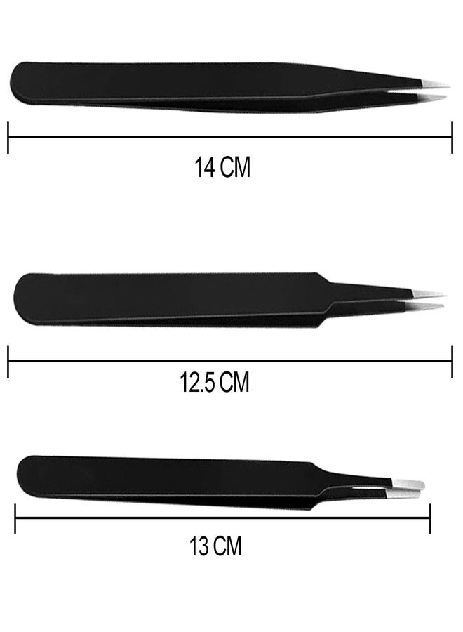 ملاقط ماديا لإزالة الشعر النامي تحت الجلد، ملاقط طبية جراحية ذات رؤوس مدببة حادة، مثالية لإزالة الشظايا والقراد، أسود، تصميم 0، 2A، 5، عبوة من 3 قطع - Image 3