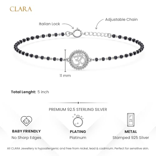 Clara 925 Sterling Silver Baby Nazariya Kids Om Bracelet With Black Beads | New Born to 1 Year | Length 5 inch, Adjustable | Gift For Baby Boys and Girls - Image 4