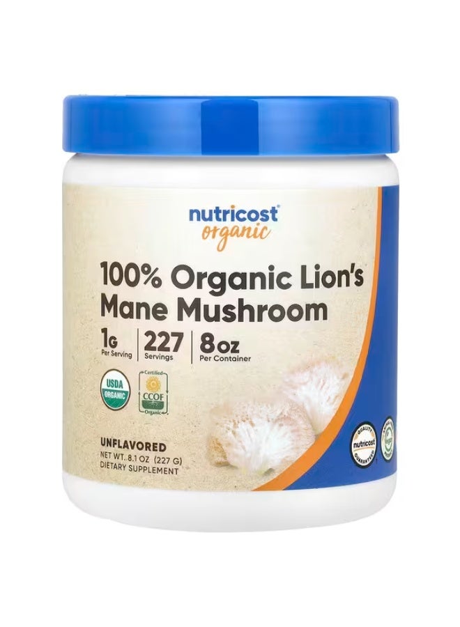 Nutricost, 100% Organic Lion's Mane Mushroom, Unflavored , 8.1 oz (227 g) - Image 1