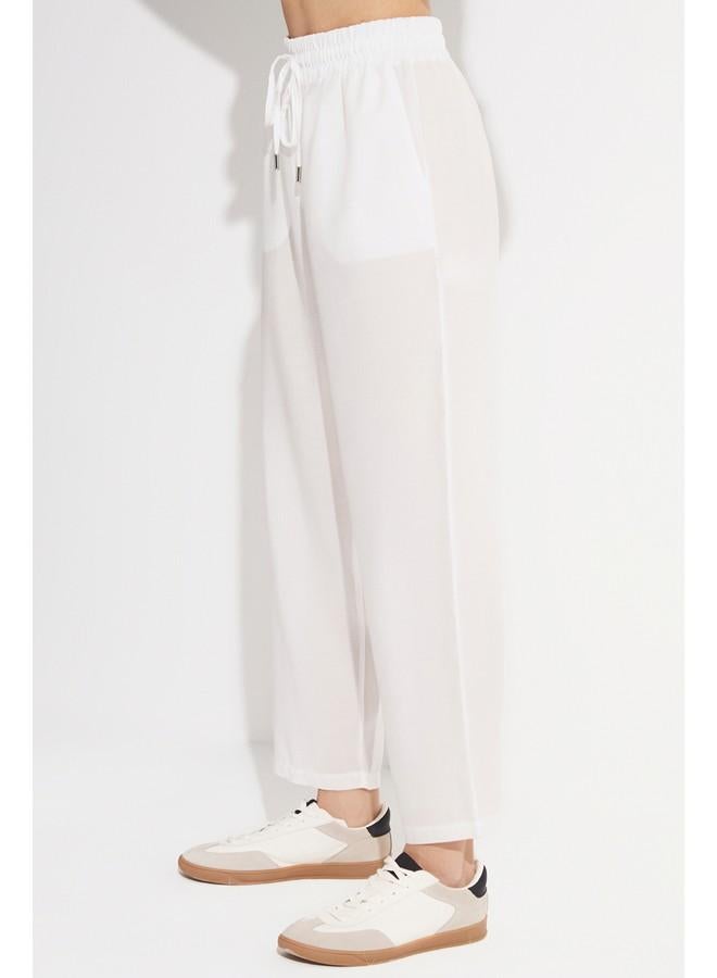 جون بنطلون جينز نسائي من مودال بمقاس مرن وخصر مطاطي بلون إيكرو - Image 3