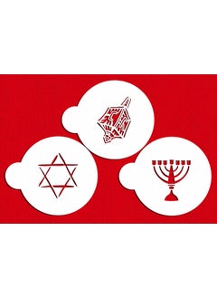 Designer Stencils Designer Stencils C183 Jewish Symbols Cookie and Cupcake Stencils (Dreidel, Star of David, Menorah), Beige/semi-transparent  - Image 1