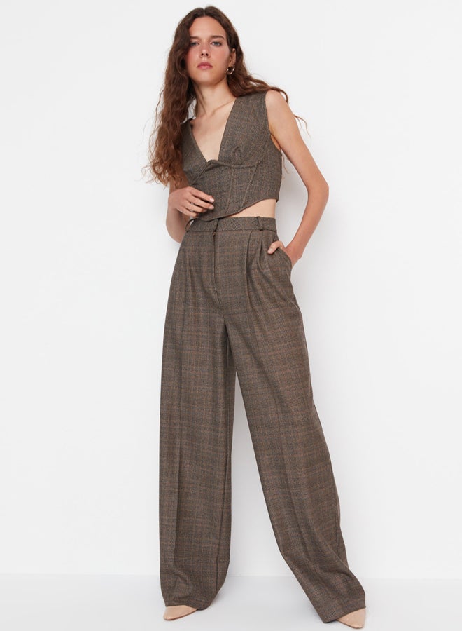 trendyol Brown Wide Leg Woven Trousers - Image 1